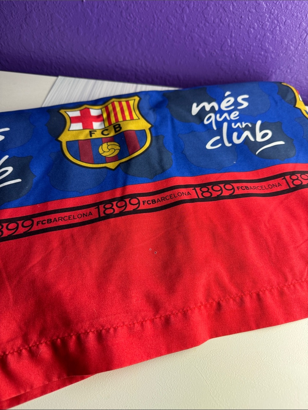 1899 FCB Barcelona Pattern Soccer Team Twin Flat Sheet Home Bedding Blue Red